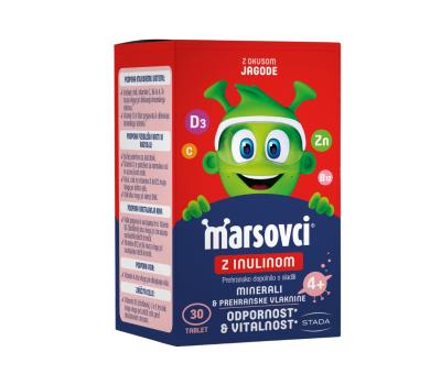 Marsovci, žvečljive tablete z inulinom - okus jagoda 4+